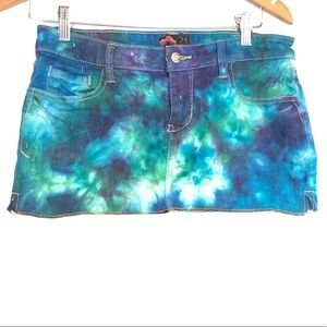 F21 S micro mini tie dye boho denim skirt distress